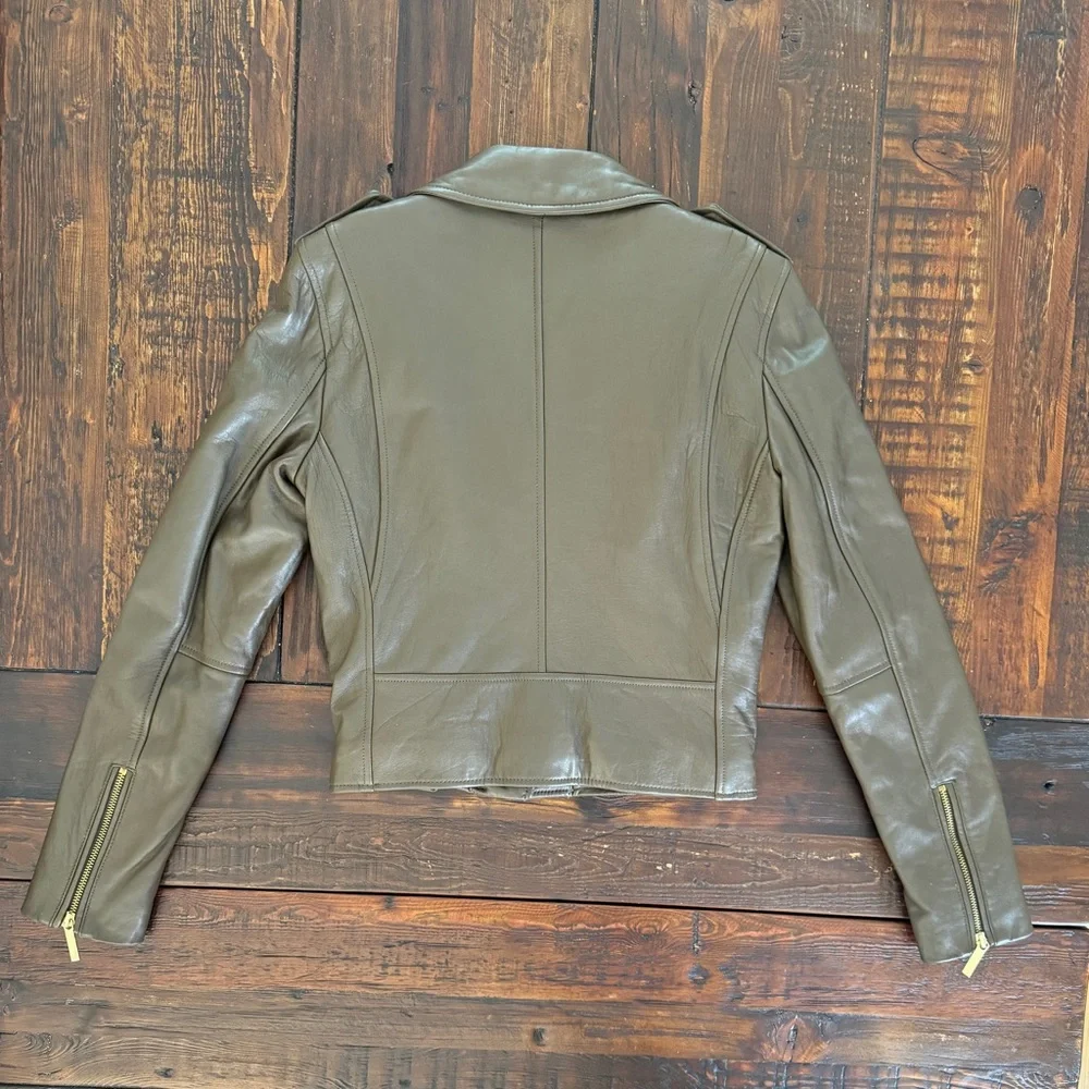 MICHAEL Michael Kors dark olive brown lamb leather moto jacket size S. EUC. - Picture 5 of 8